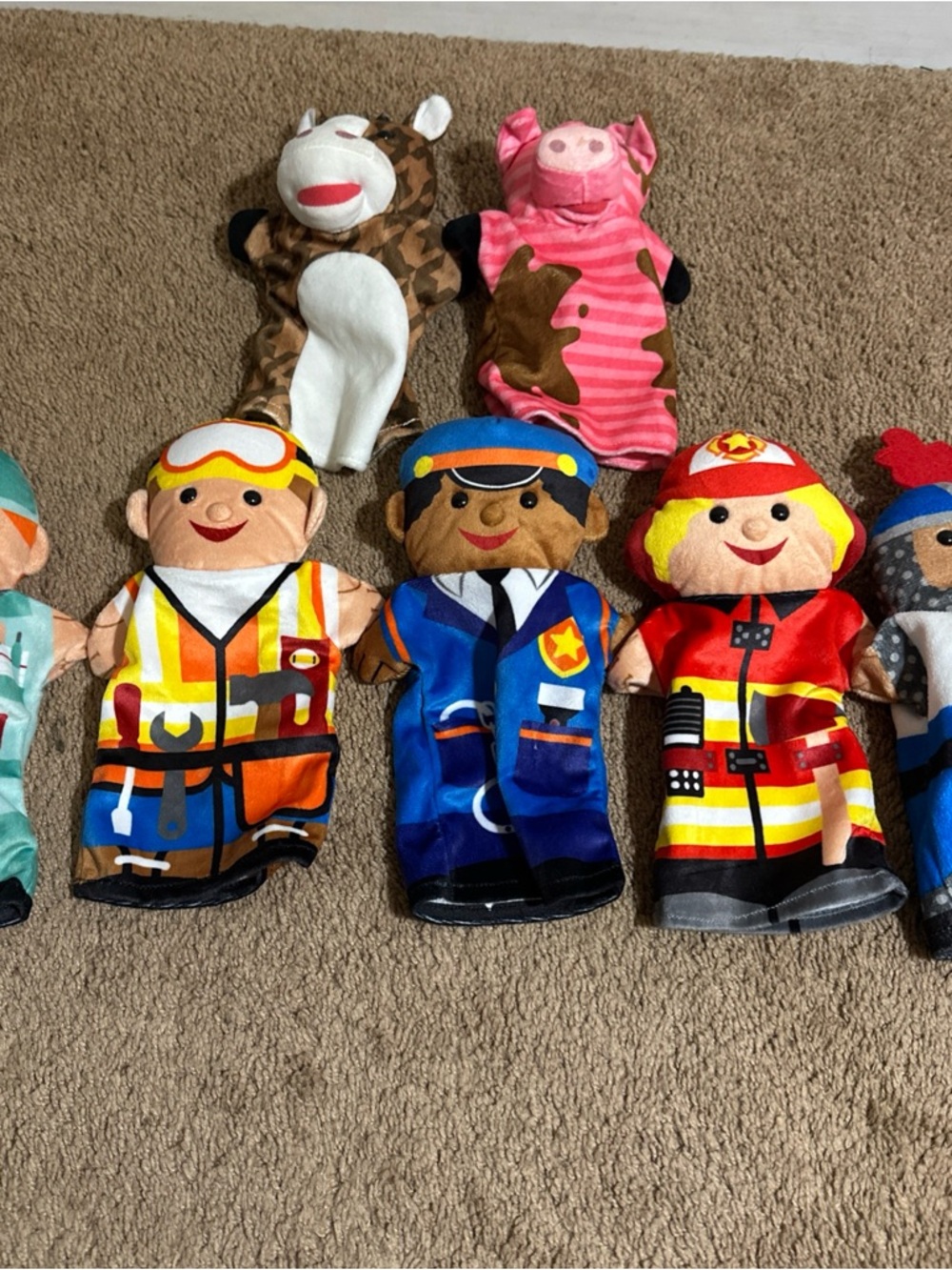 Melissa And Doug Hand Puppets Lot Of 7 Animal Occupation Doctor Police Fire
